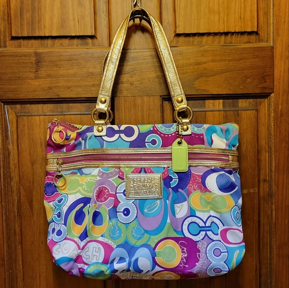 Coach Poppy Pop C Glam 15293 Pocket Tote Shoulder Bag RARE Limited Edition - Picture 1 of 16